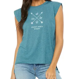 Ladies Flowy Muscle Tee with Rolled Cuff