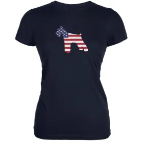 4th of July Patriotic Dog Schnauzer Navy Juniors Soft T-Shirt