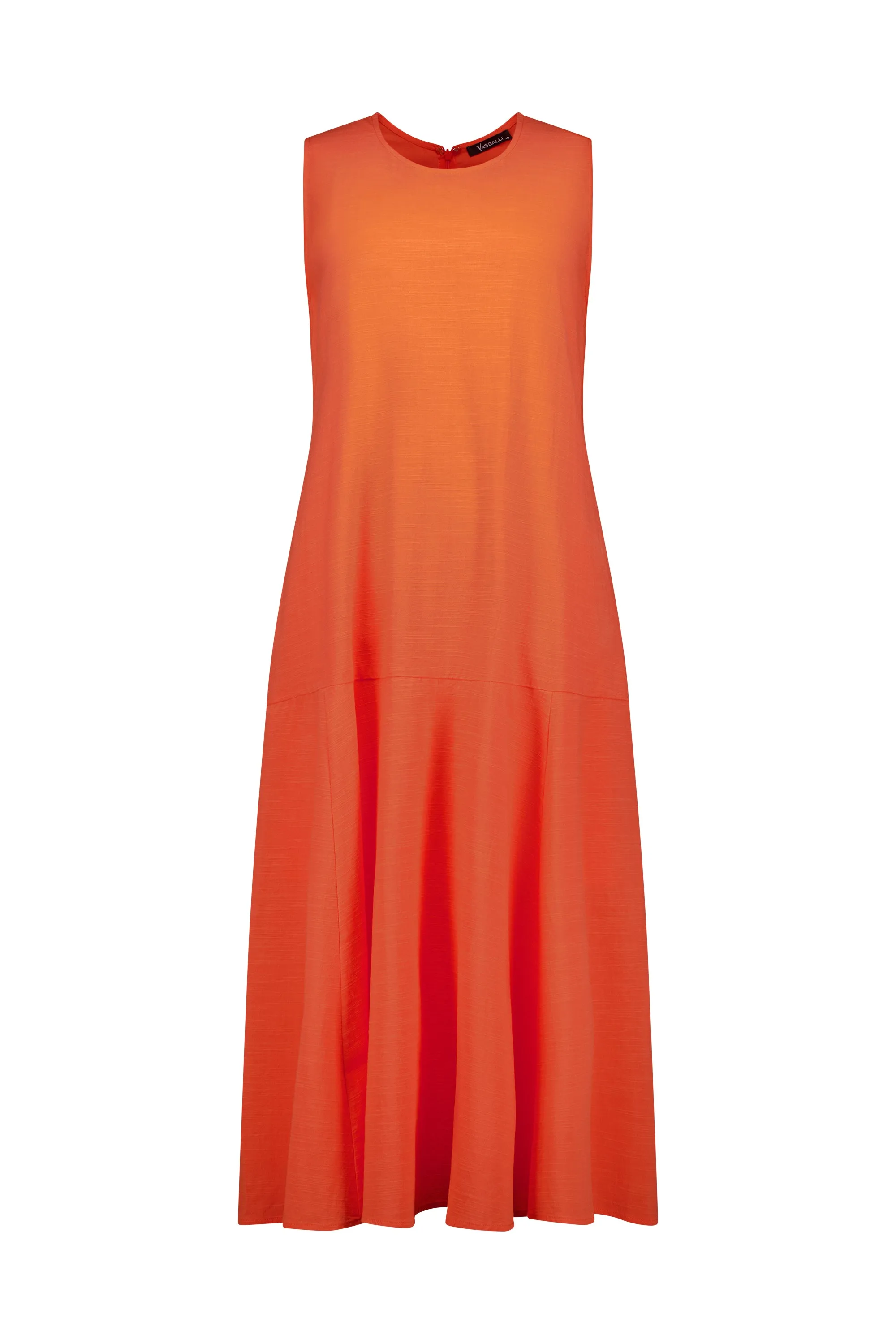 6102 Plain Long Sleeveless Dress with Round Neck :Punch