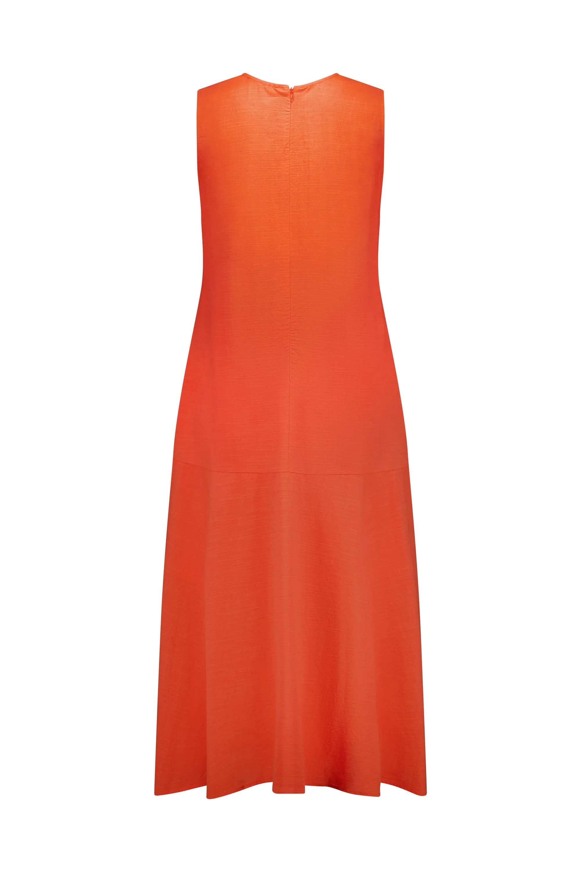 6102 Plain Long Sleeveless Dress with Round Neck :Punch