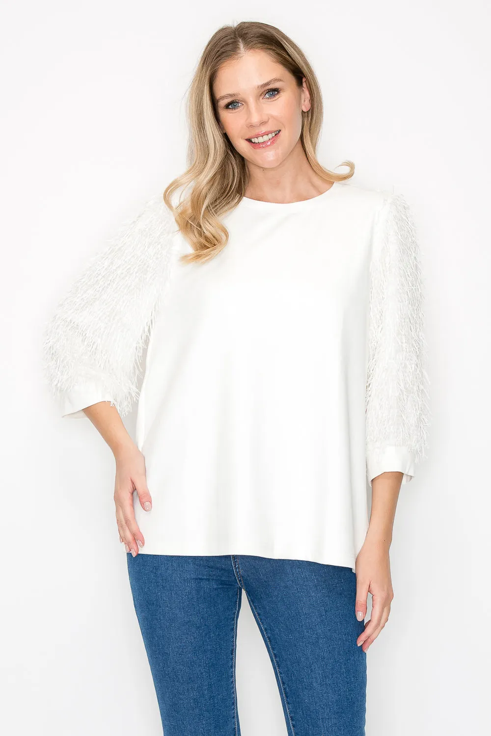 Abby Suede Top with Feathered Sleeves