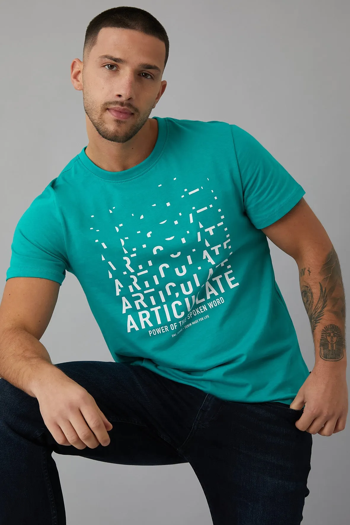 Accent Printed crew neck t-shirt in jade