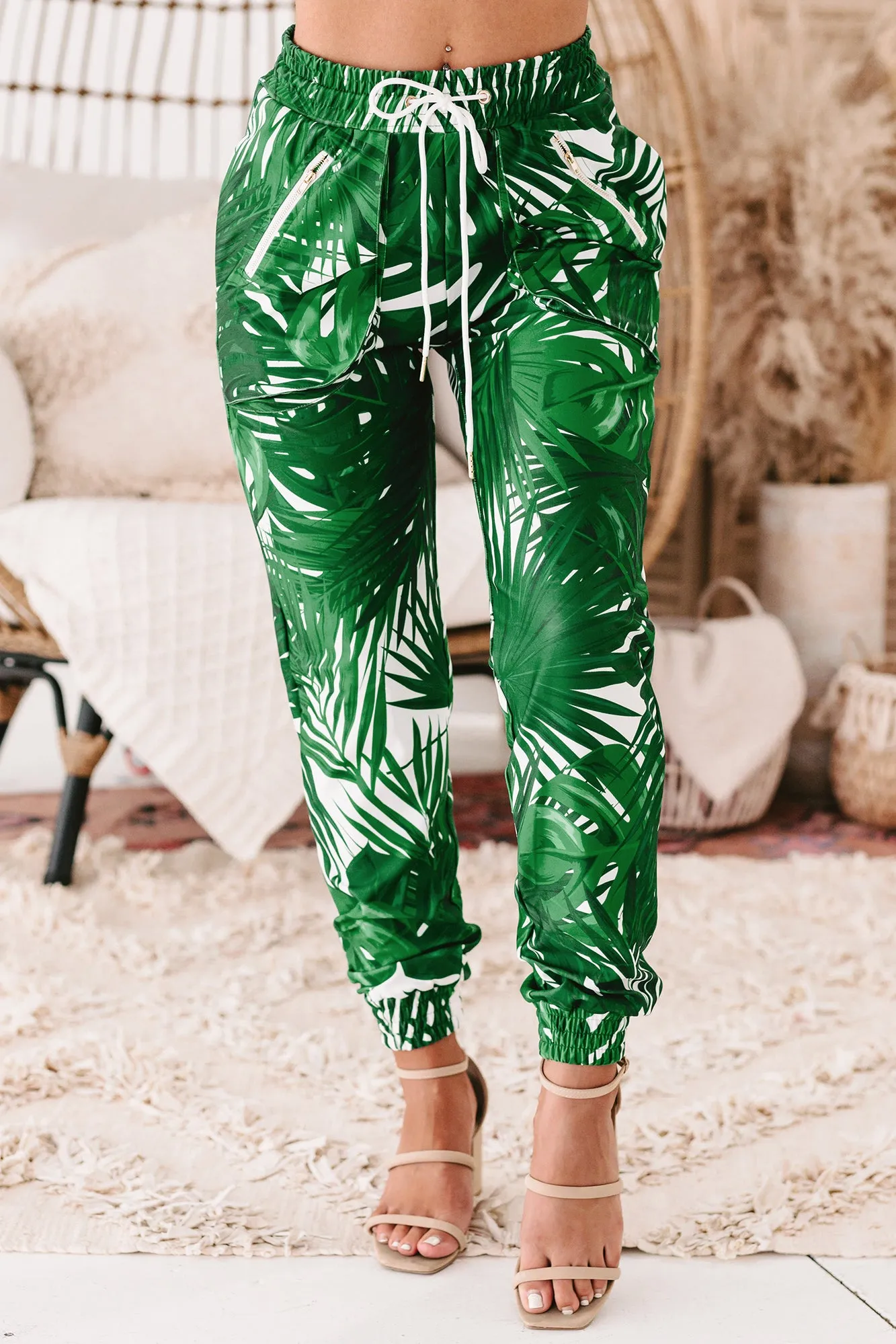 Adventurous Attitude Palm Print Two Piece Set (Green)