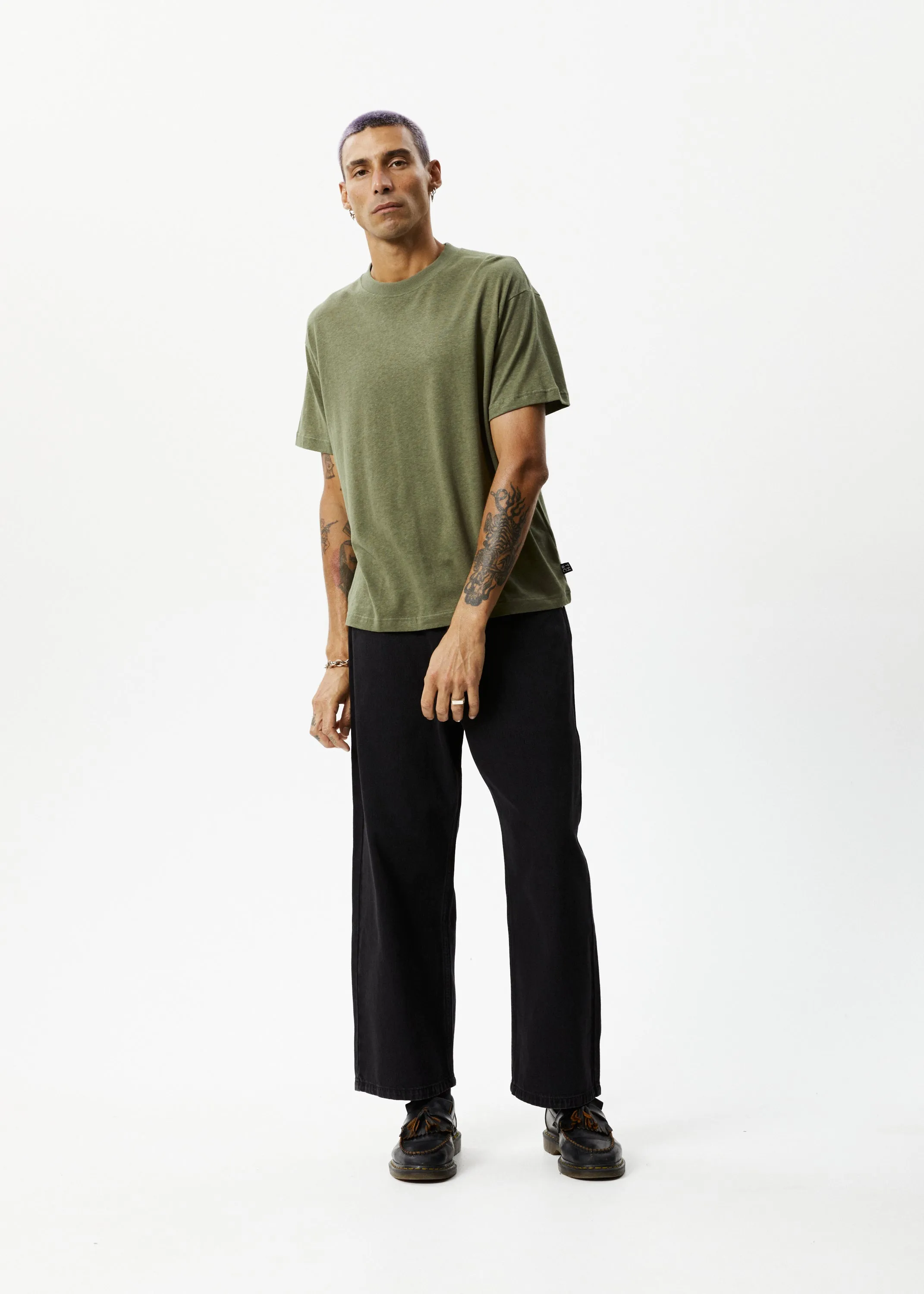 AFENDS Mens Genesis - Heavy Boxy Tee - Military