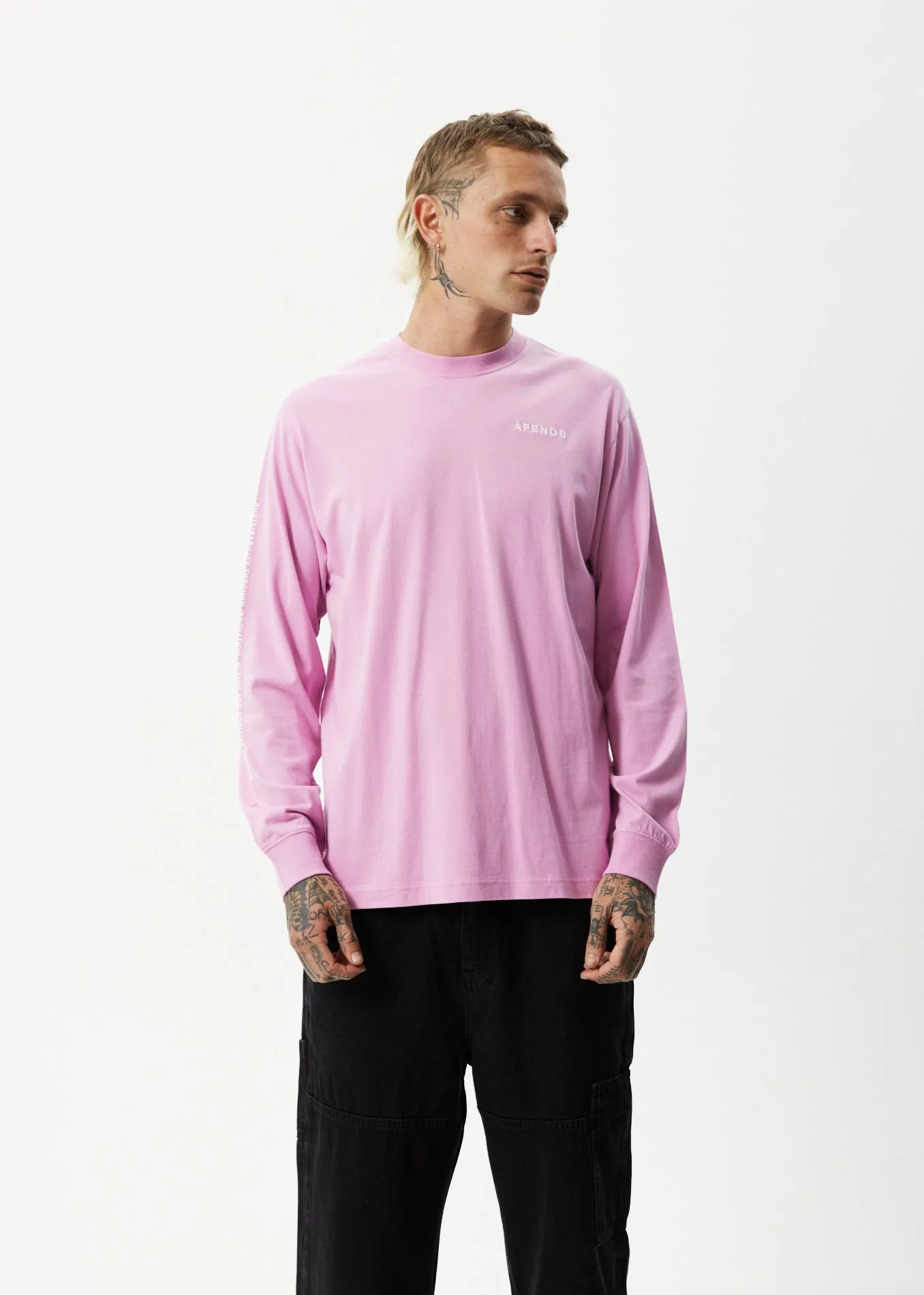 AFENDS Mens Icebergs - Long Sleeve Logo T-Shirt - Candy