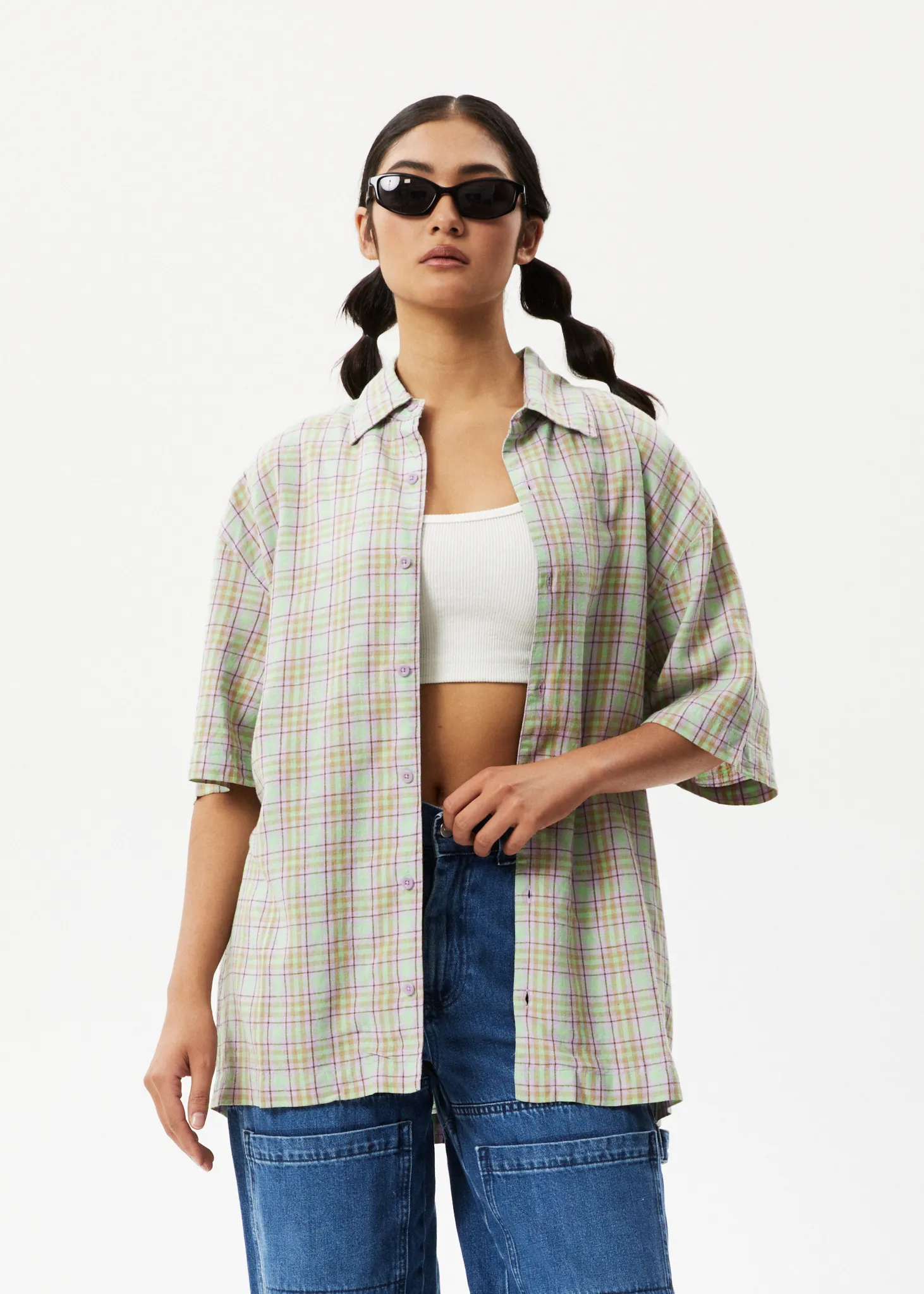 AFENDS Mens Kali - Short Sleeve Shirt - Pistachio Check