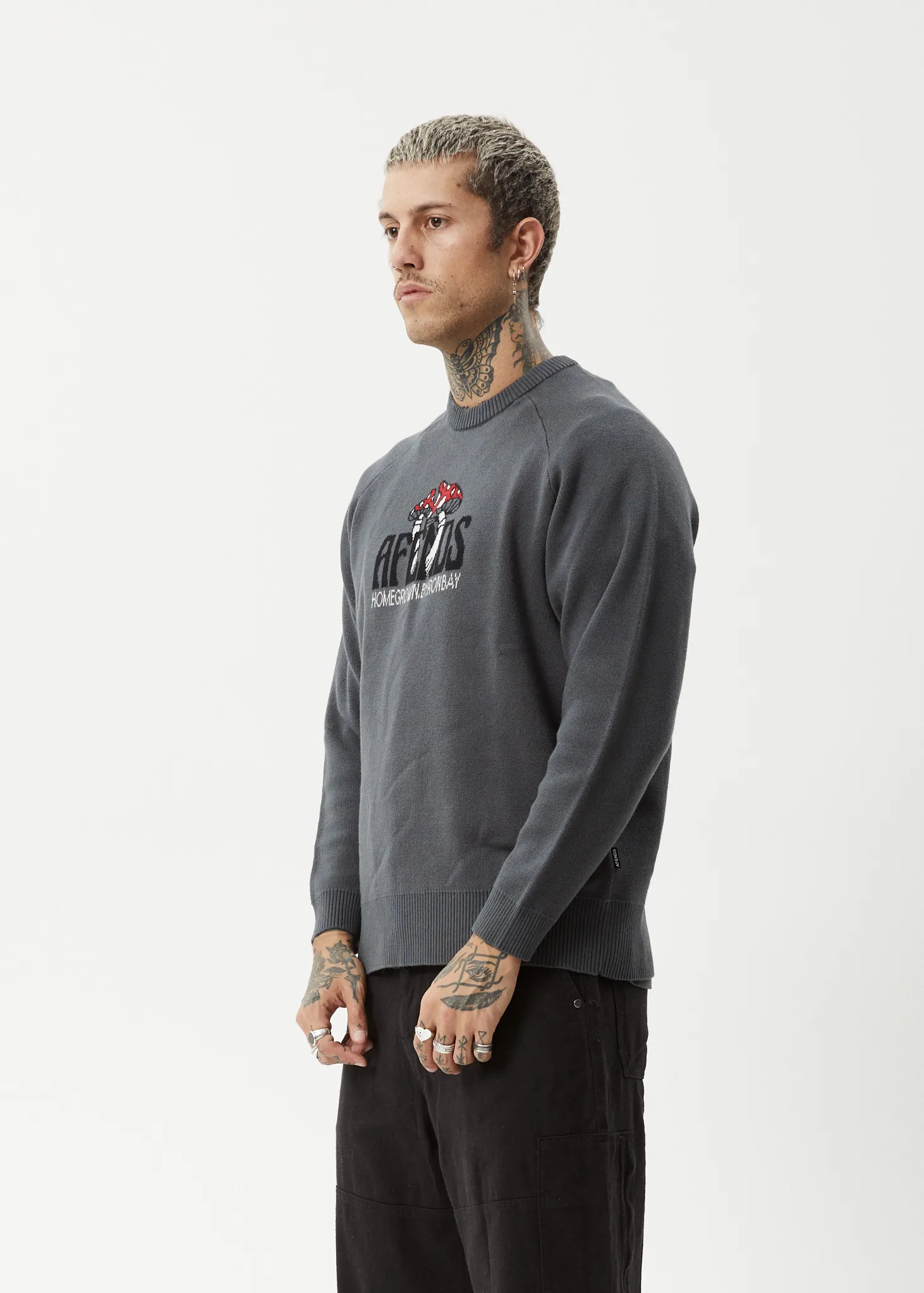 AFENDS Mens Let It Grow - Raglan Knit - Charcoal