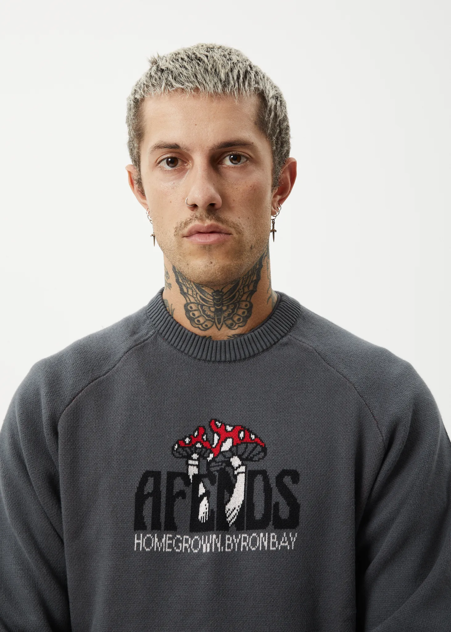 AFENDS Mens Let It Grow - Raglan Knit - Charcoal