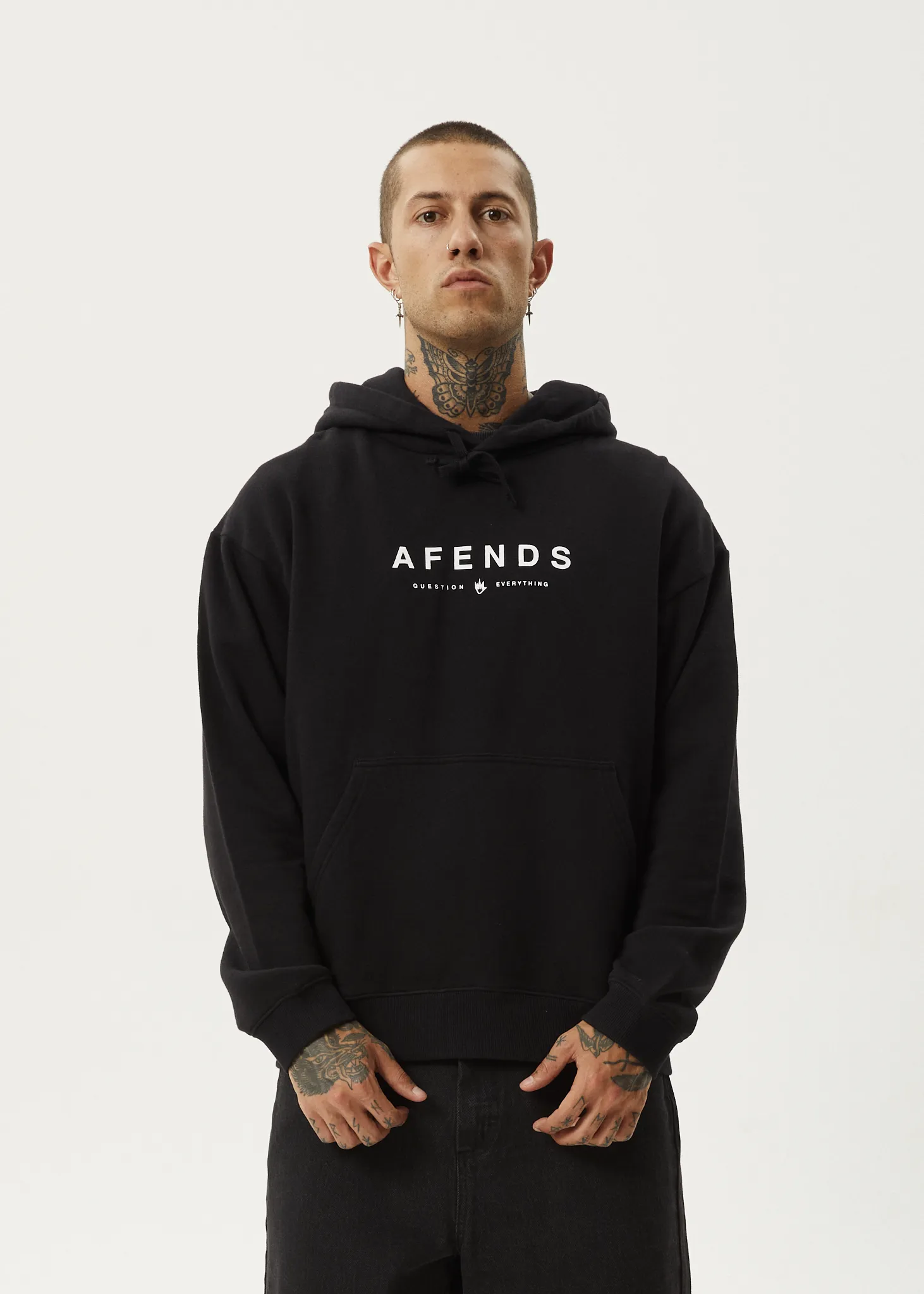 AFENDS Mens Thrown Out - Pull On Hood - Black