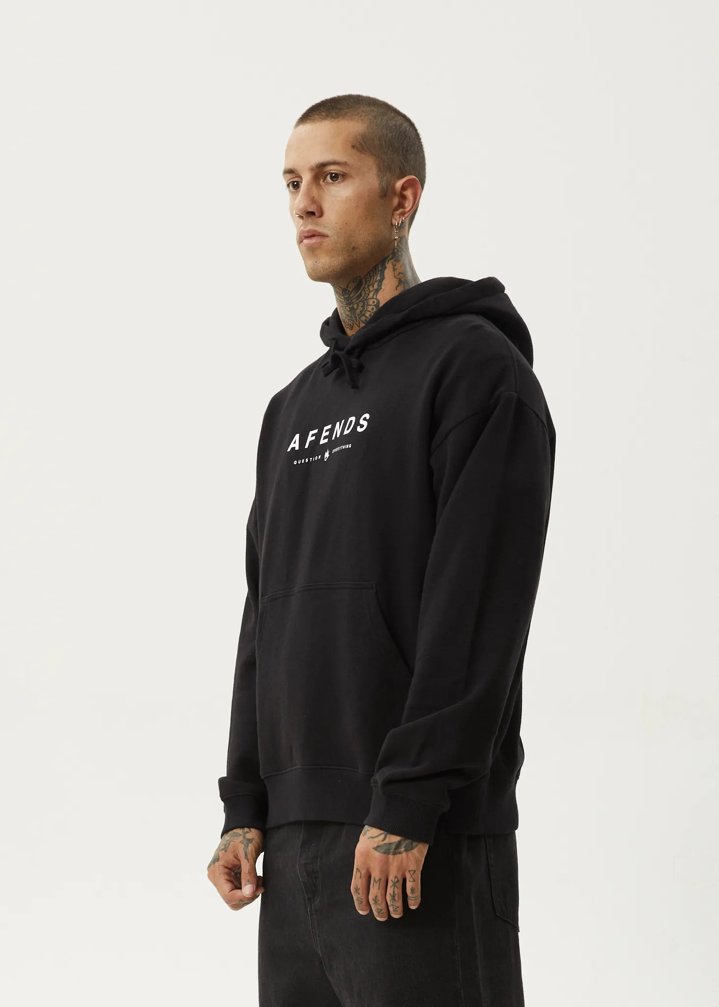 AFENDS Mens Thrown Out - Pull On Hood - Black