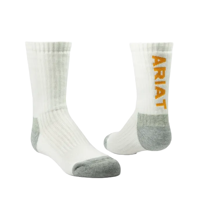 Ariat Boy's 2 Pack Premium Ringspun White Crew Socks AR2984-100