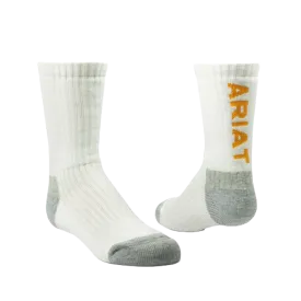 Ariat Boy's 2 Pack Premium Ringspun White Crew Socks AR2984-100