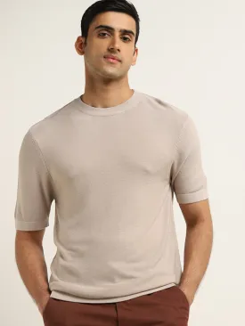 Ascot Beige Solid Relaxed Fit T-Shirt