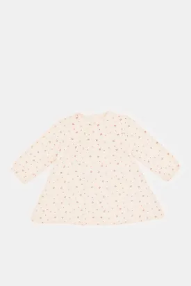 Babies Cream Printed Velour Dress