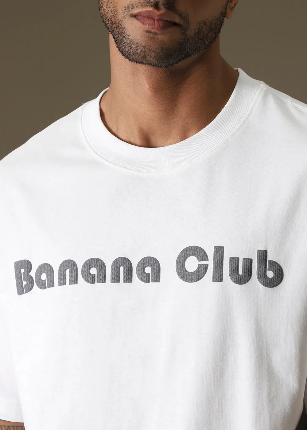 Banana Club Embossed White Oversized Fit T-shirt