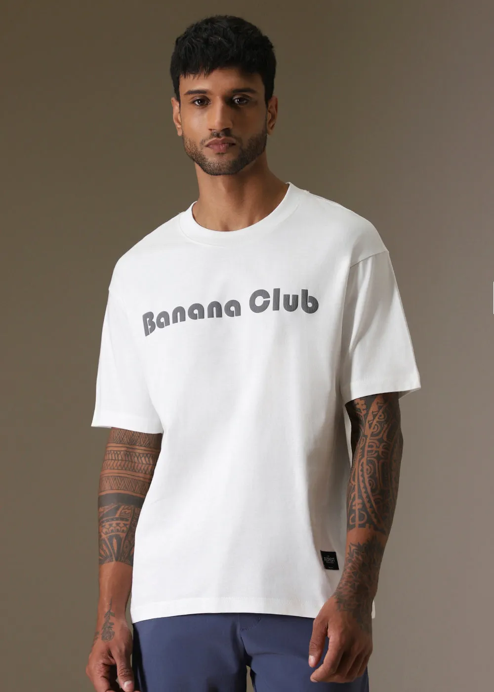 Banana Club Embossed White Oversized Fit T-shirt