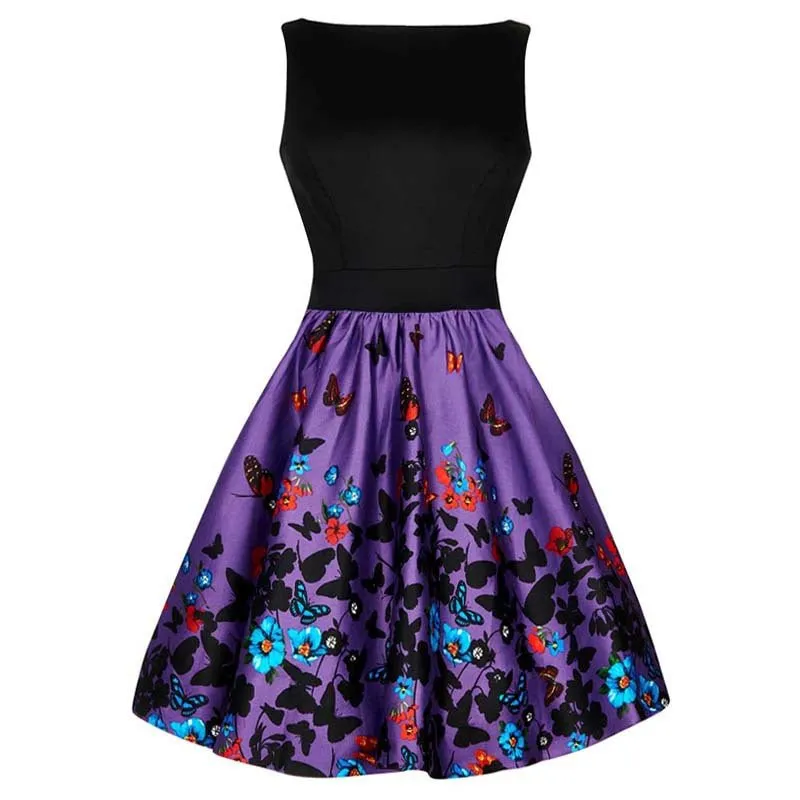 Black & Purple Floral Butterfly Dress