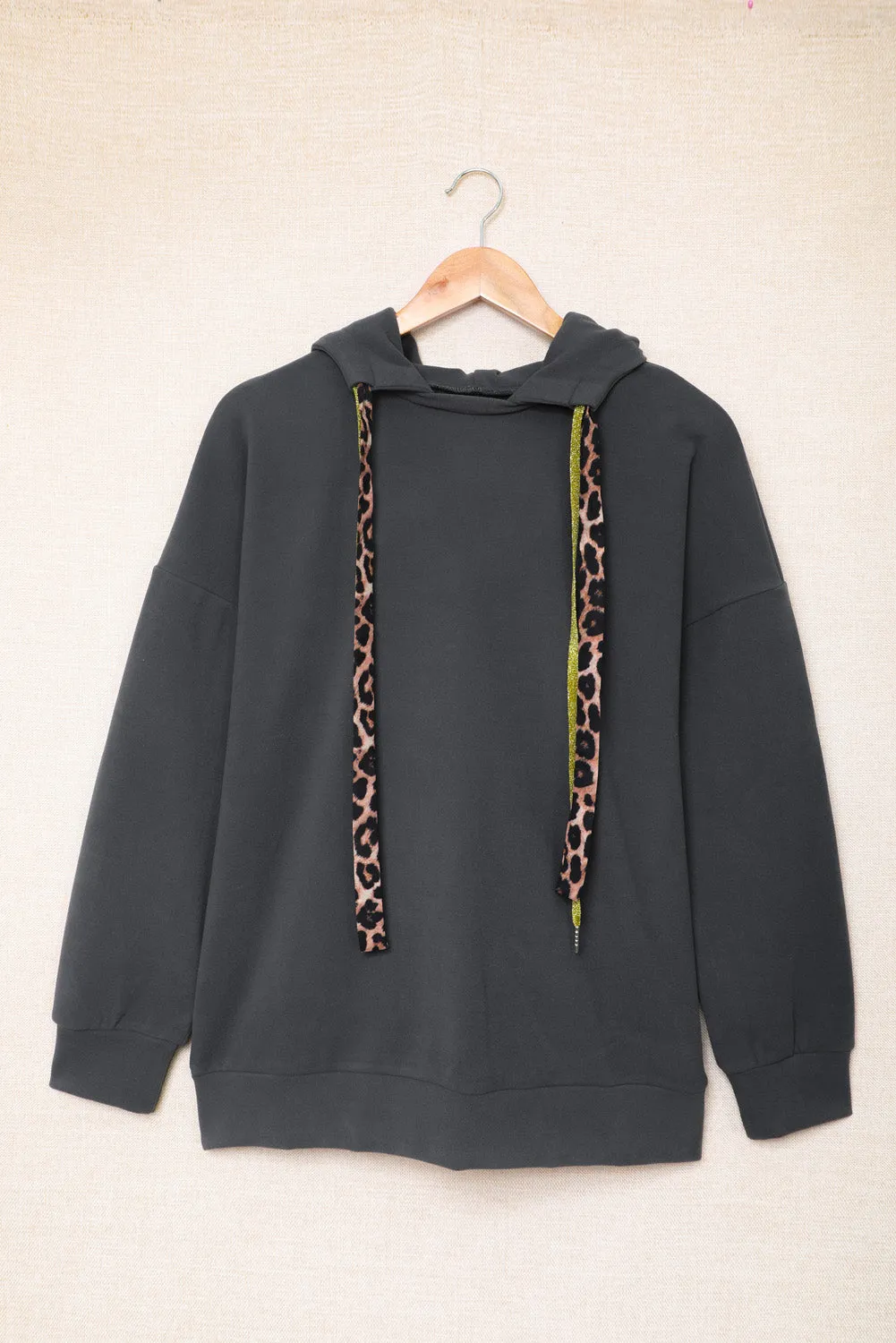 Black Animal Print Drop Shoulder Hoodie