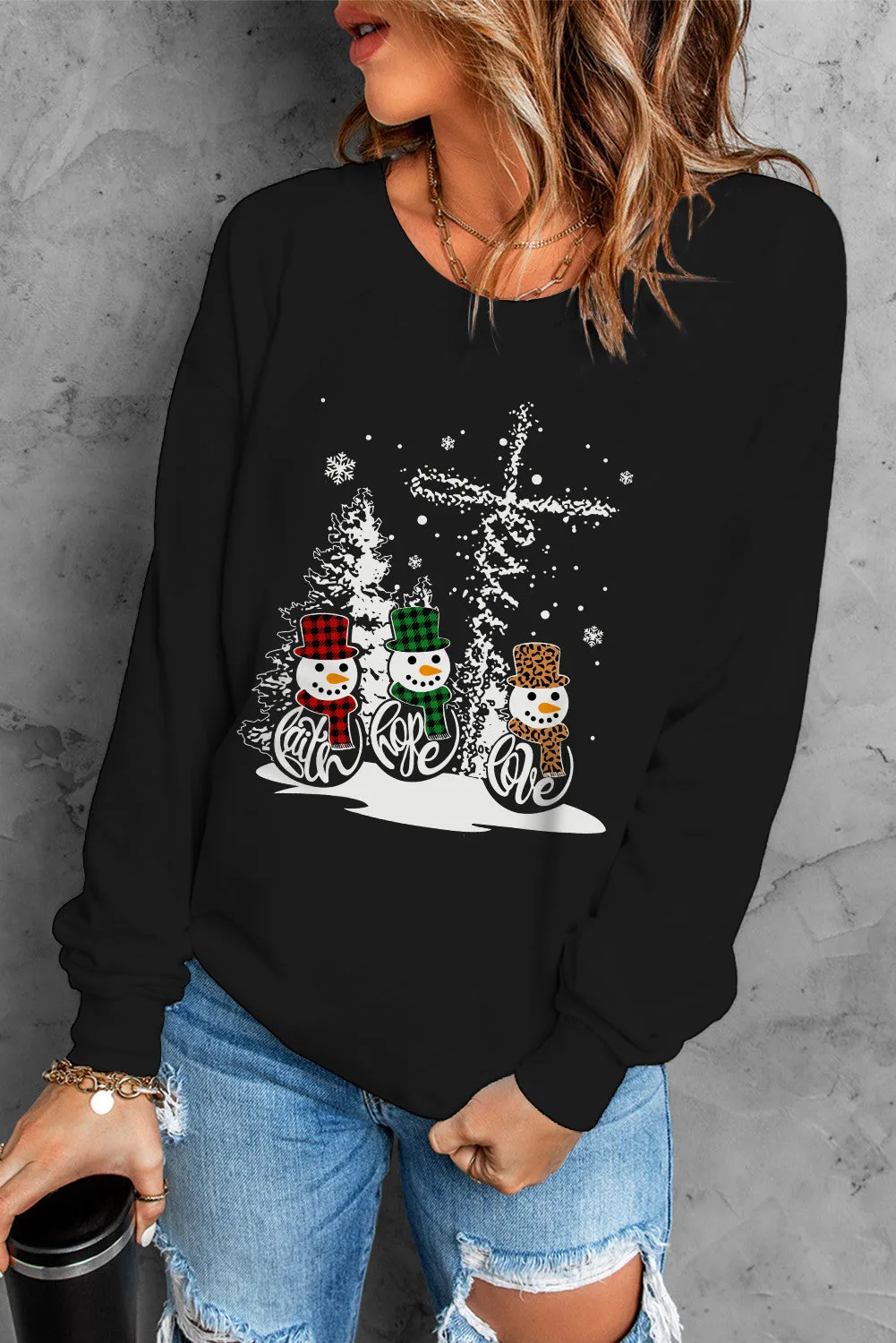 Black Christmas Graphic Print Sweatshirt