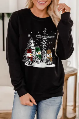 Black Christmas Graphic Print Sweatshirt