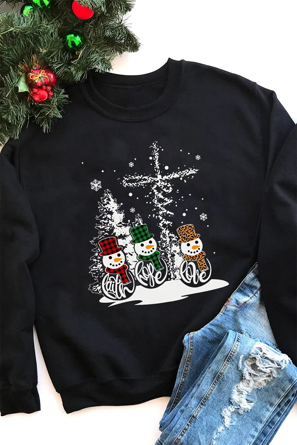 Black Christmas Graphic Print Sweatshirt