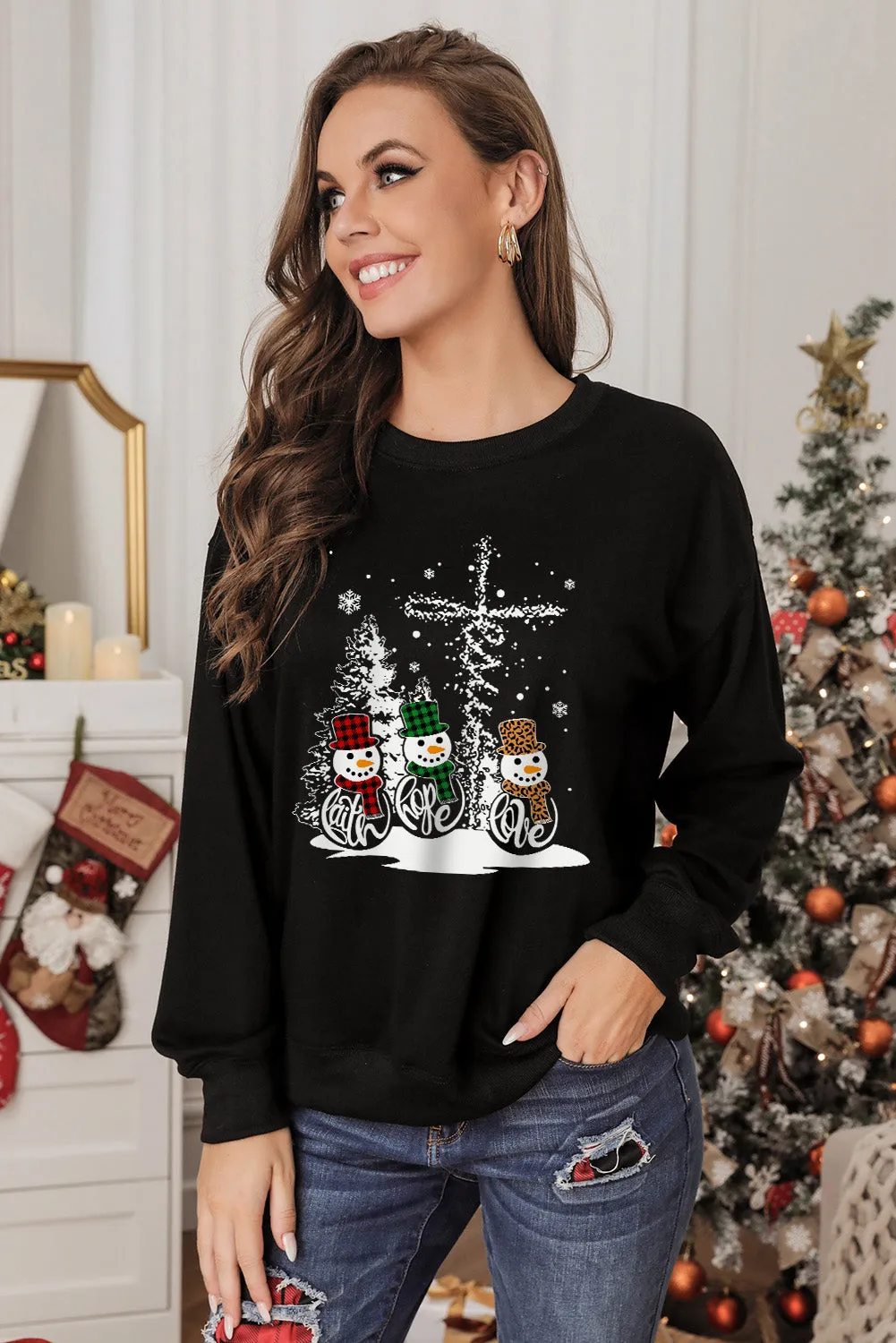 Black Christmas Graphic Print Sweatshirt