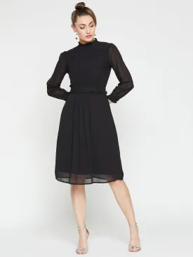 Black Solid A-Line Dress