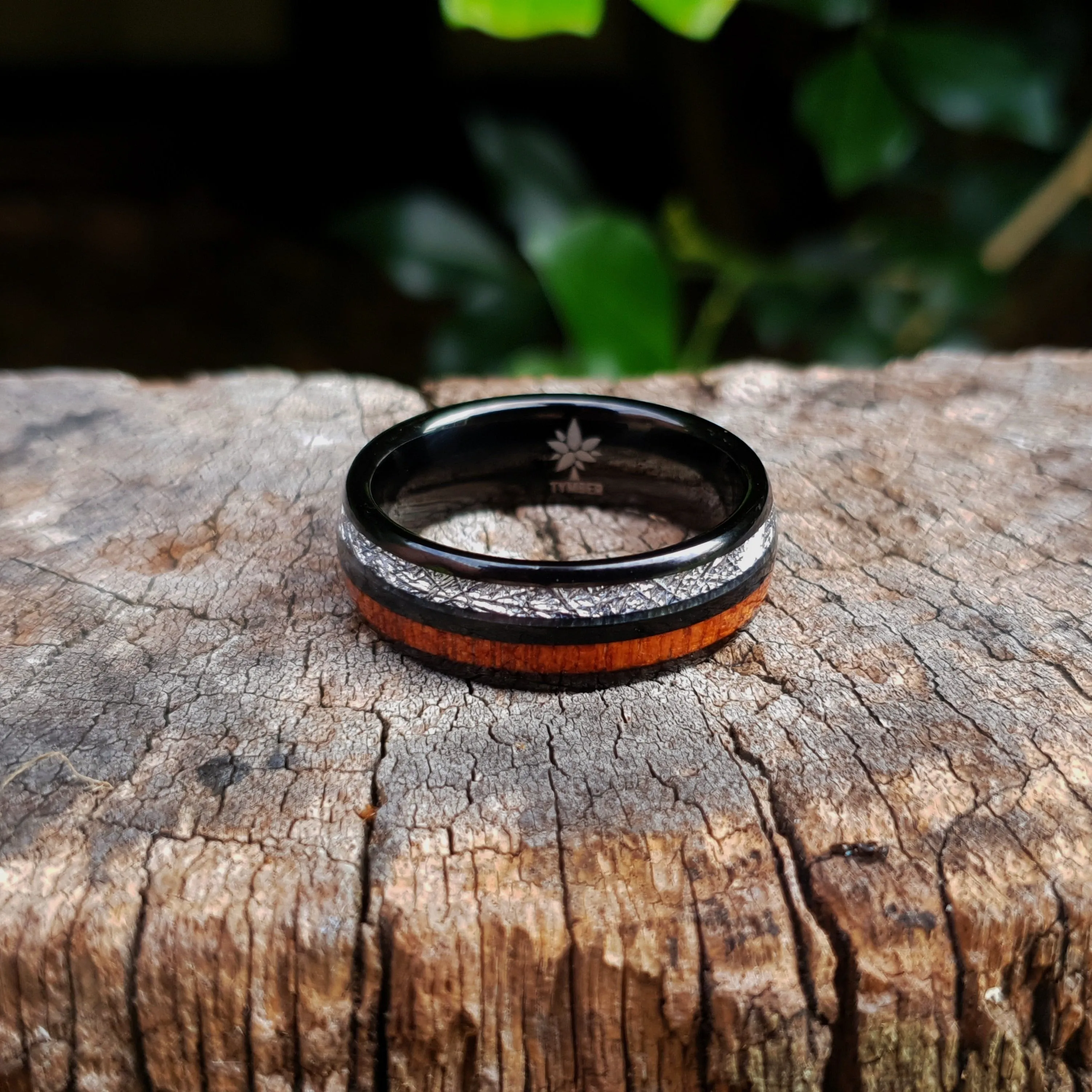 Black Tungsten, Silver and Koa Wood Ring (8mm)