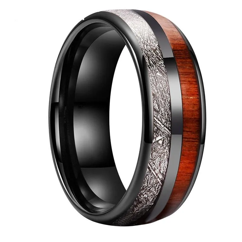 Black Tungsten, Silver and Koa Wood Ring (8mm)