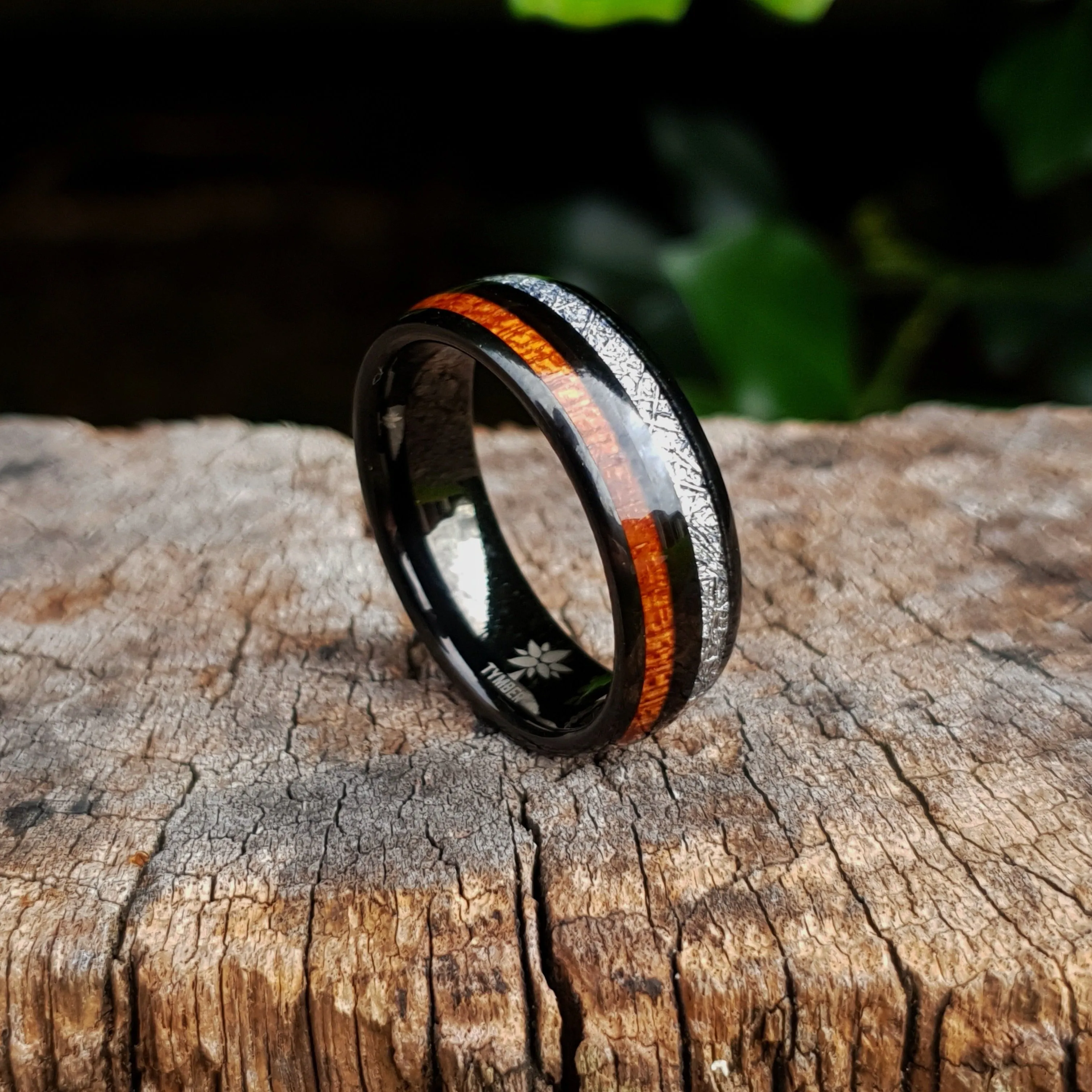 Black Tungsten, Silver and Koa Wood Ring (8mm)