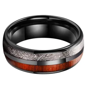 Black Tungsten, Silver and Koa Wood Ring (8mm)