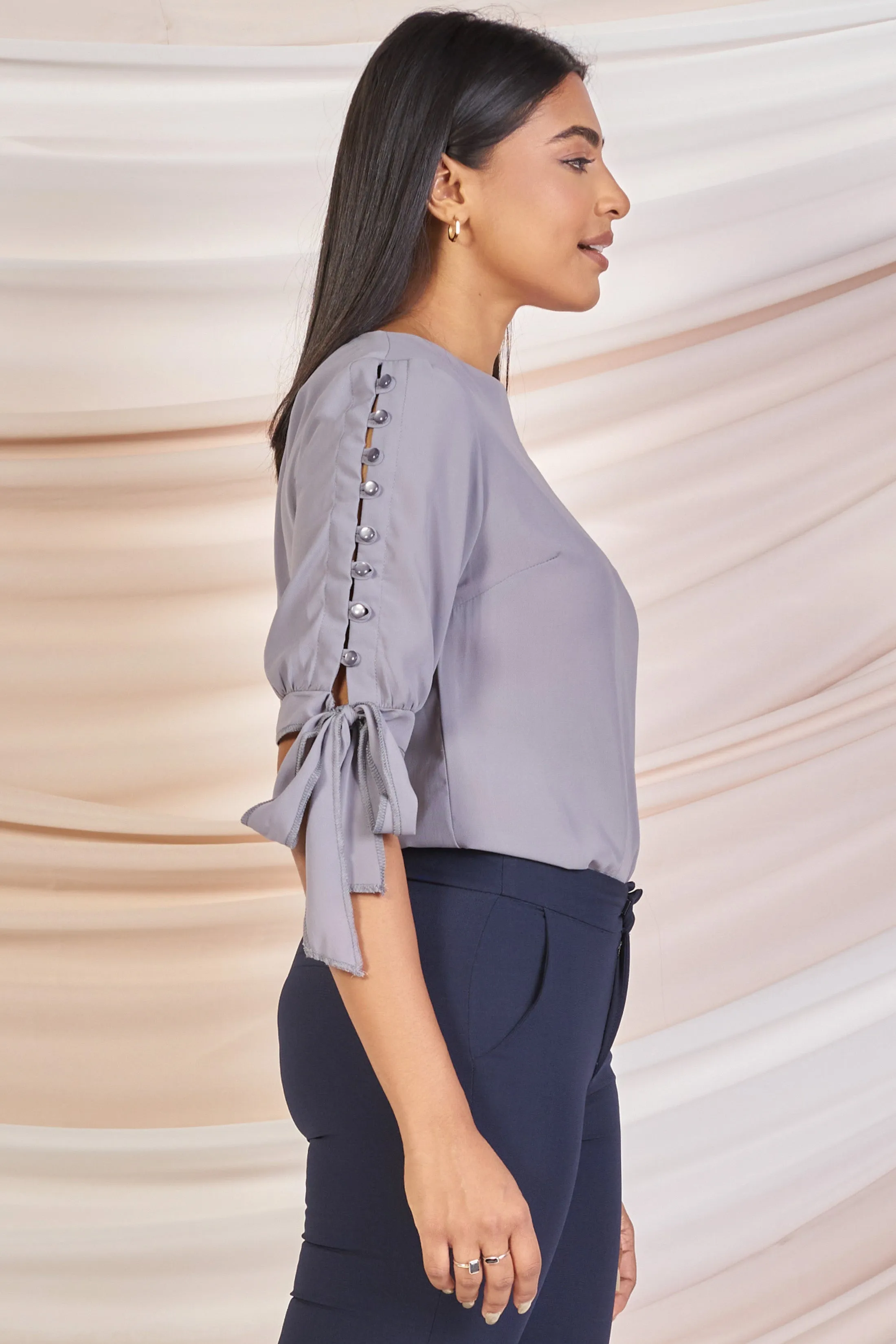 Button Detailed Puff Sleeve Top- Regular Fit