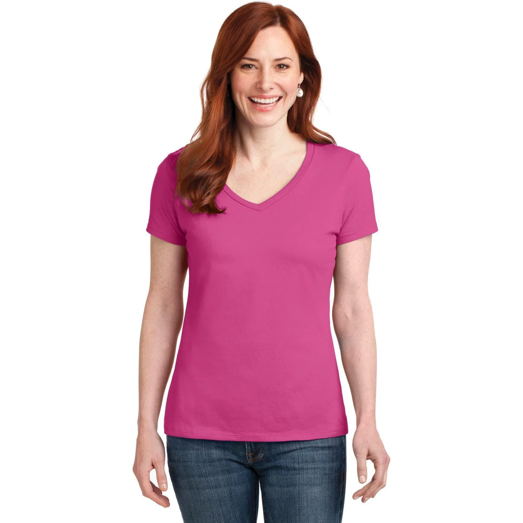 CLOSEOUT - Hanes Ladies Perfect-T Cotton V-Neck T-Shirt