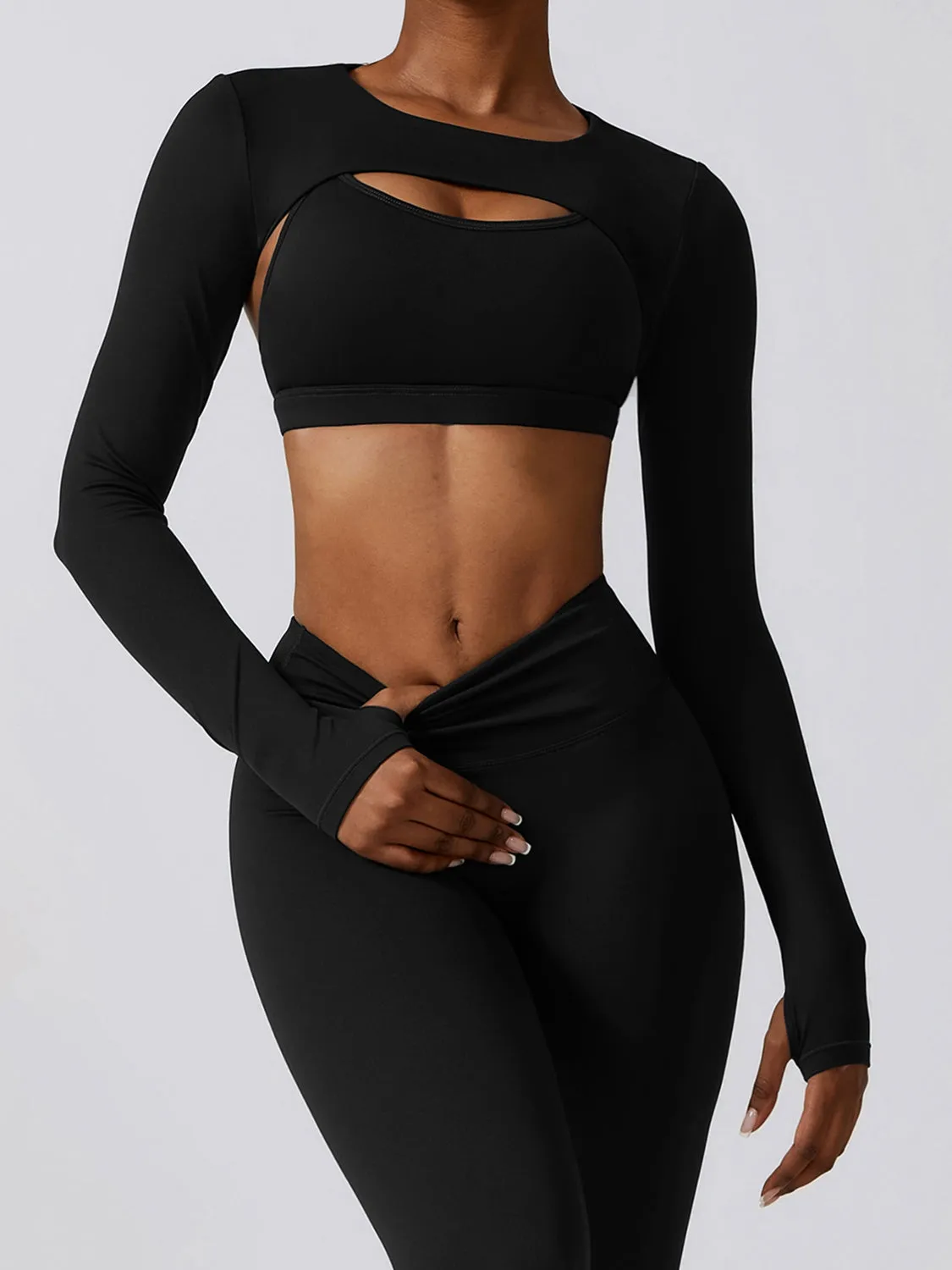 Cropped Cutout Long Sleeve Sports Top