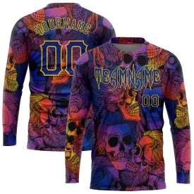 Custom 3D Pattern Halloween Skulls Long Sleeve Performance T-Shirt