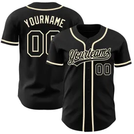 Custom Black Black-Cream Authentic Baseball Jersey