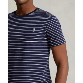 Custom Slim Fit Jersey Crewneck T-Shirt - Stripe - Navy & White