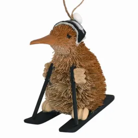 Cute Brush Kiwi Skier Christmas Ornament