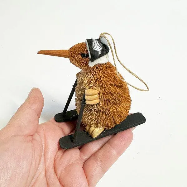 Cute Brush Kiwi Skier Christmas Ornament