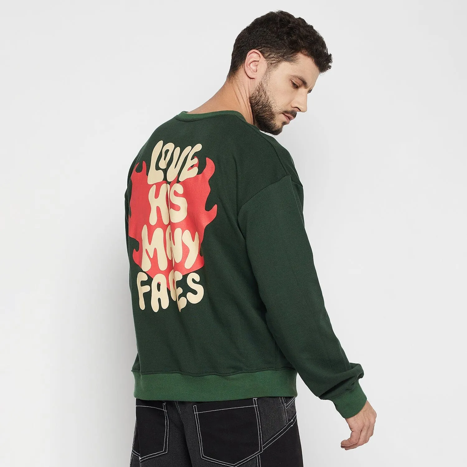 Dark Green Love Graphic Sweatshirt