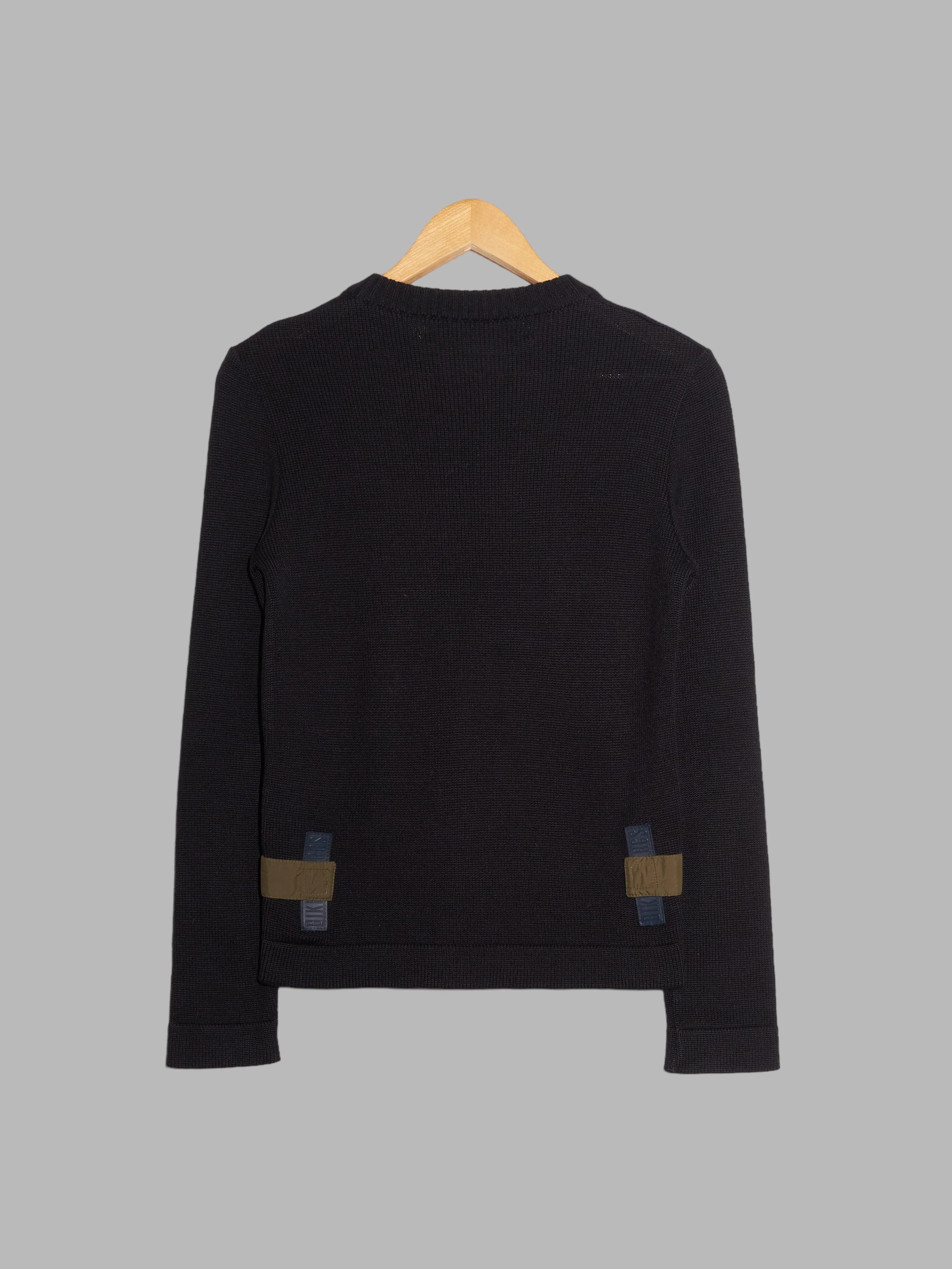 Dirk Bikkembergs black wool v-neck jumper with fake waist tabs - M