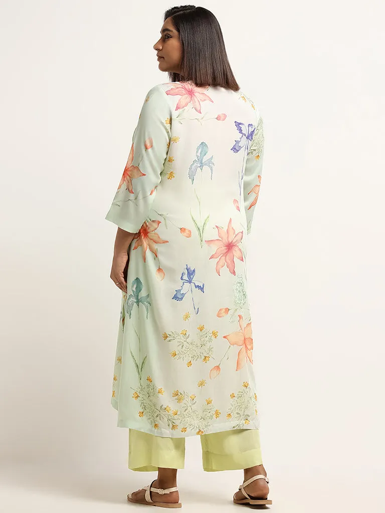 Diza Green Printed Pintuck Kurta