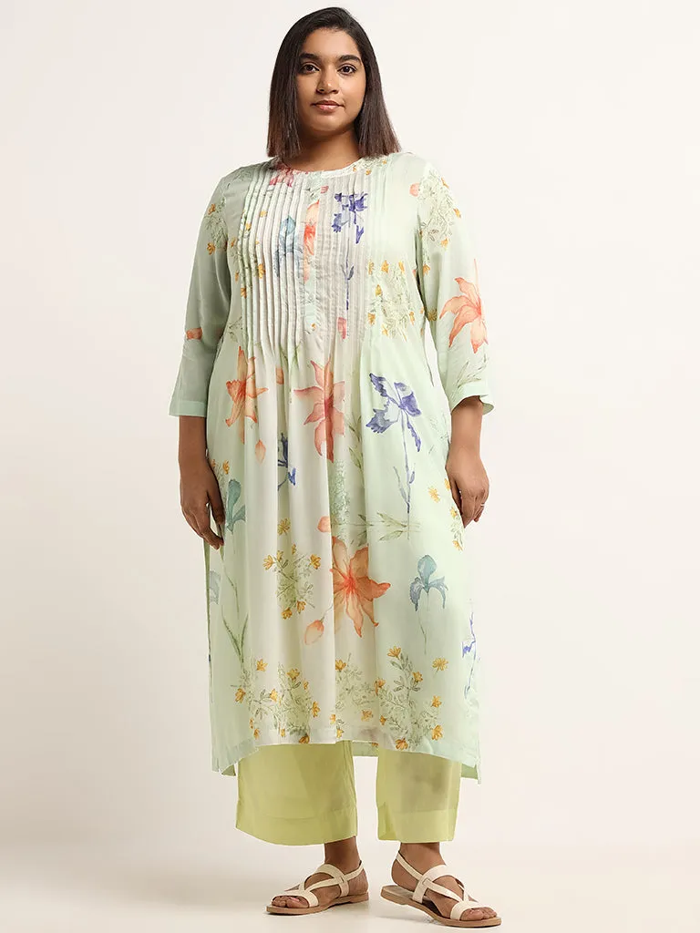 Diza Green Printed Pintuck Kurta