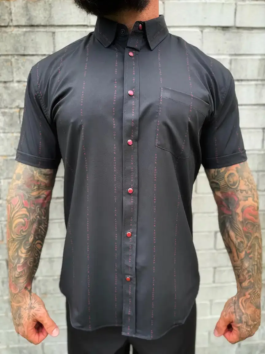 ESSENTIAL FUCK AROUND AND FIND OUT RED PEARL SNAP BUTTON UP