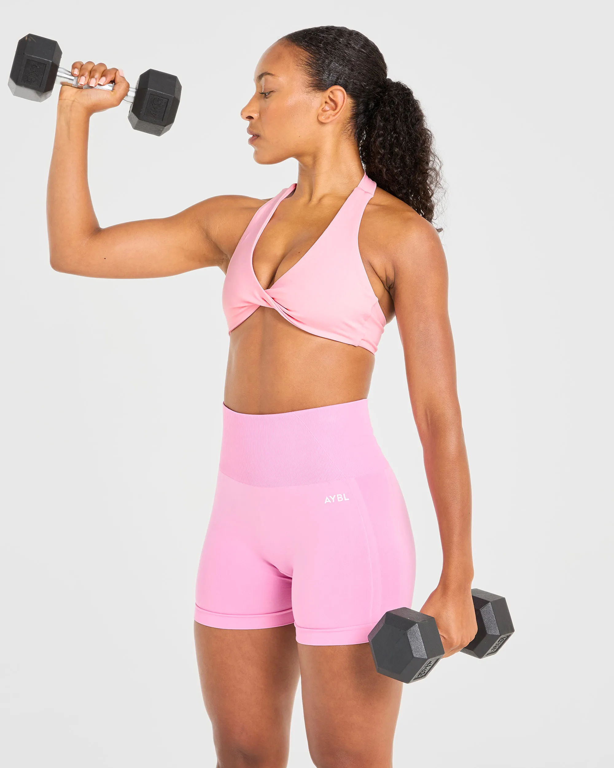 Essential Halterneck Sports Bra - Baby Pink