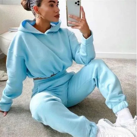 Fashionkova  Women Sports 2 Pieces Set Sweatshirts Pullover Hoodies Pants Suit Home Sweatpants Trousers Outfits Casual Lounge Wear Tracksuit