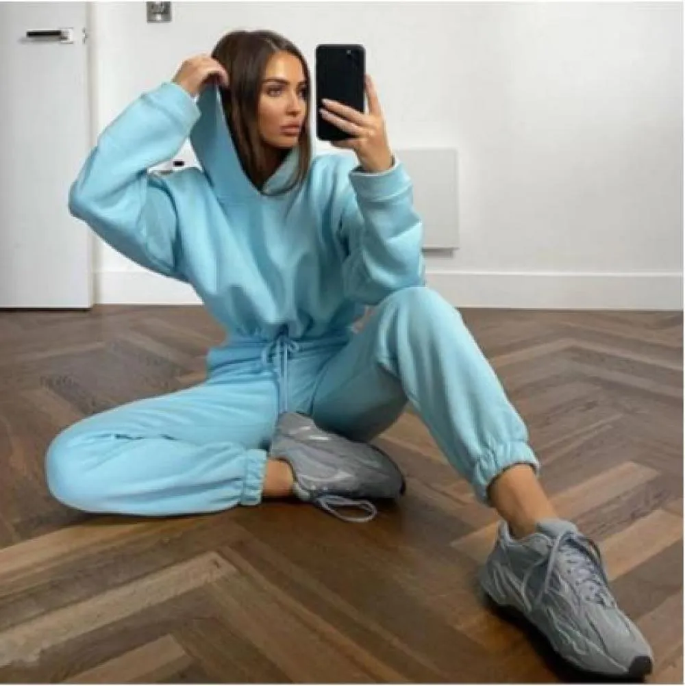 Fashionkova  Women Sports 2 Pieces Set Sweatshirts Pullover Hoodies Pants Suit Home Sweatpants Trousers Outfits Casual Lounge Wear Tracksuit