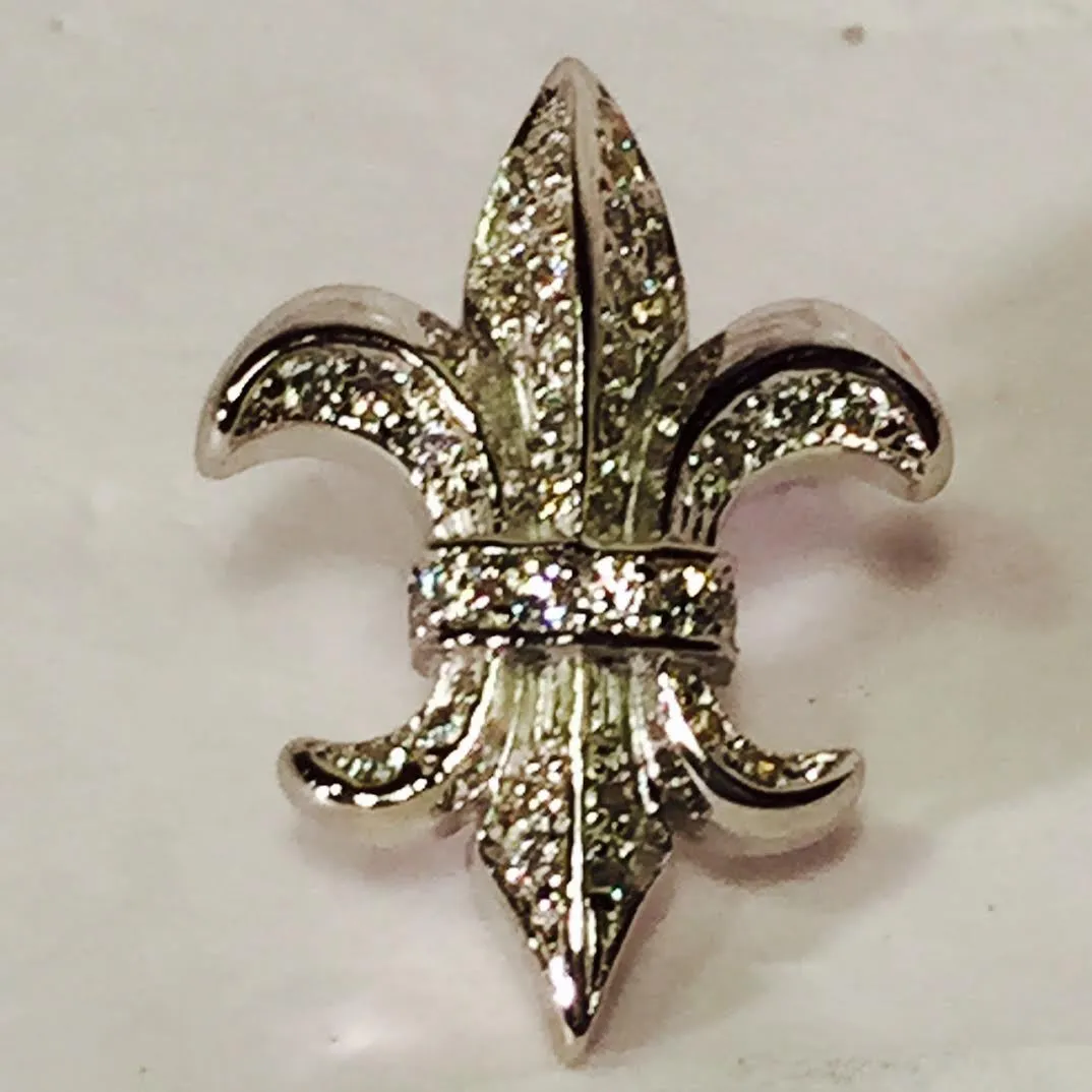 Fleur De Lis Pin Silver 18k Gold Plated with stones