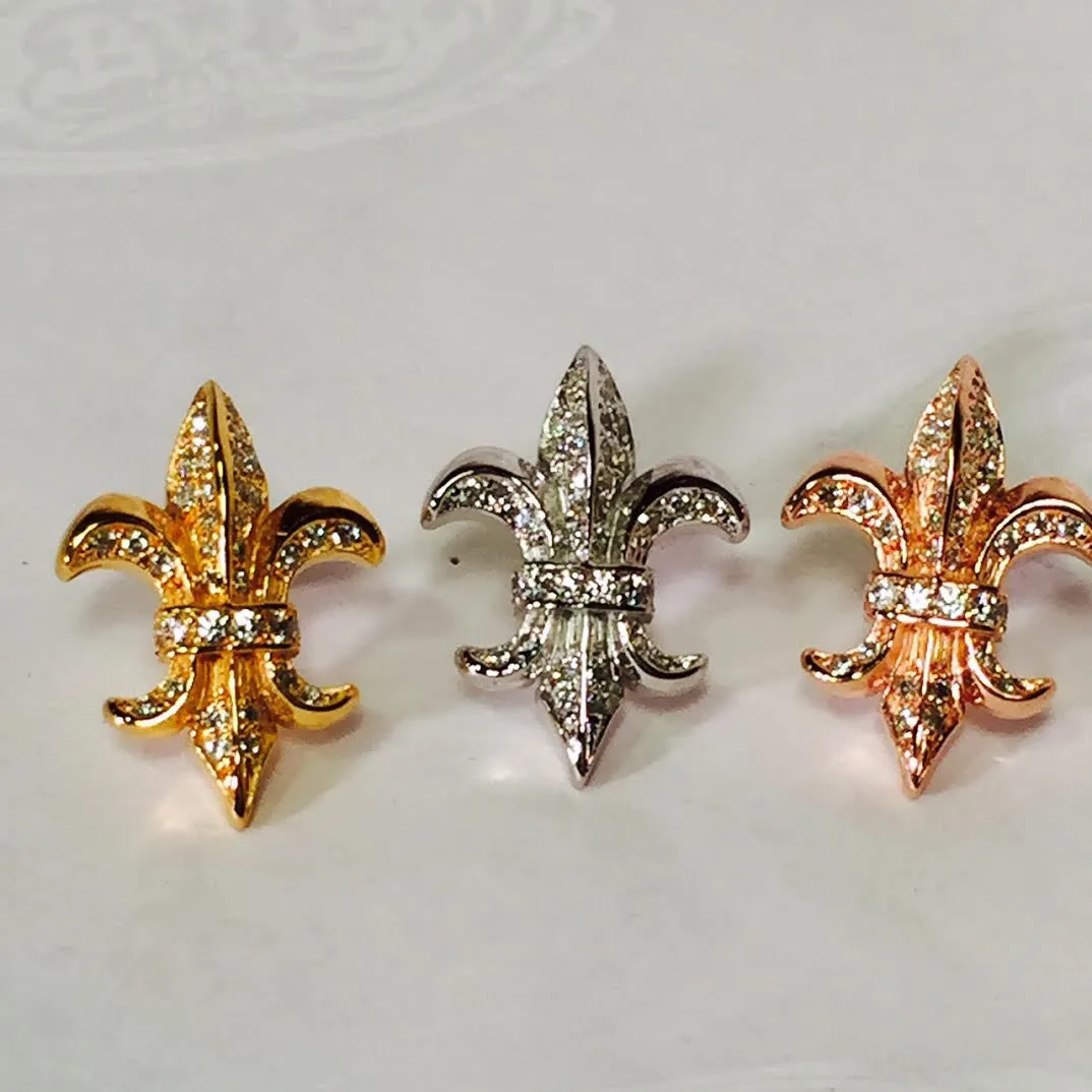 Fleur De Lis Pin Silver 18k Gold Plated with stones