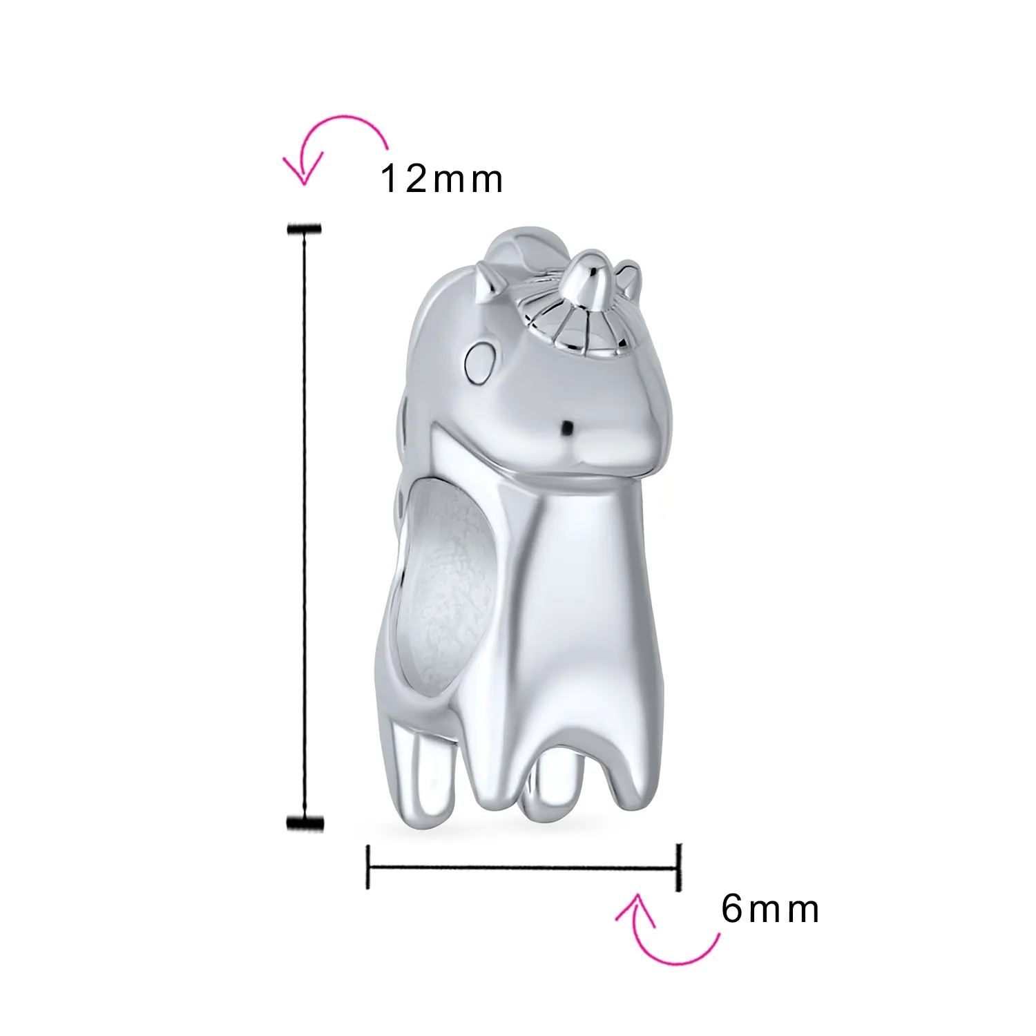 Good Luck Cartoon Fairy Tale Mythical Unicorn Charm Bead .925 Silver